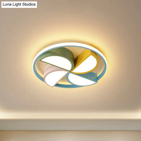 Blue Macaron Pinwheel Led Flush Ceiling Light Fixture For Bedrooms