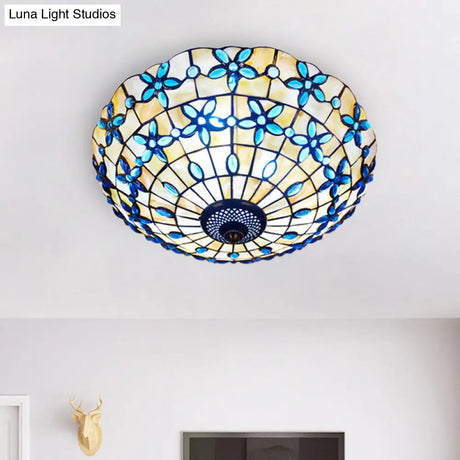Blue Mediterranean Flush Light With 3/4 Shell Heads - 16’/21’ Width