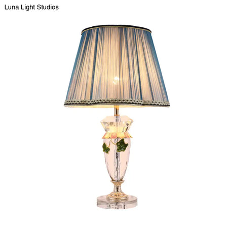 Blue Modernist Faceted Crystal Table Lamp With Vase Shape & Task Lighting