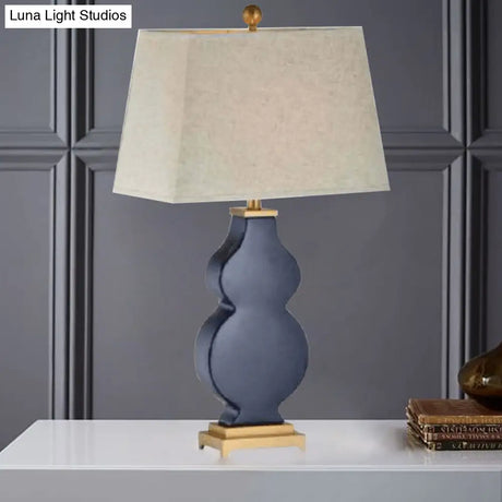 Blue Modernist Pagoda Desk Lamp: 1-Bulb Fabric Night Table Light For Bedroom