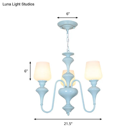 Blue Nordic Style Cylinder Chandelier: Metal Hanging Light For Study Room