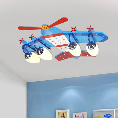 Blue Plane Ivory Glass Flushmount Lighting For Boys Bedroom - 3/4 Heads Ceiling Fixture 4 /
