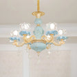 Blue Ribbed Glass Chandelier With Crystal Draping Classic Pendant Lighting For Living Room 6 /