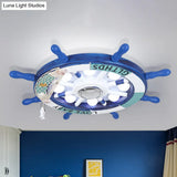 Blue Rudder Led Flush Light Fixture: 18’/25.5’ W Wooden Mount For Boys Bedroom