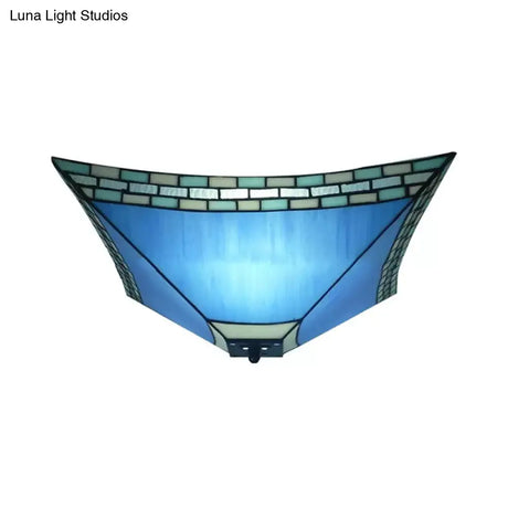 Blue Stained Glass Ceiling Light: Flush Mount With Tiffany Style Pyramid Shade - Perfect For Living