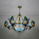 Blue Stained Glass Chandelier Light - Adjustable Chain Pendant For Living Room Décor / Baroque