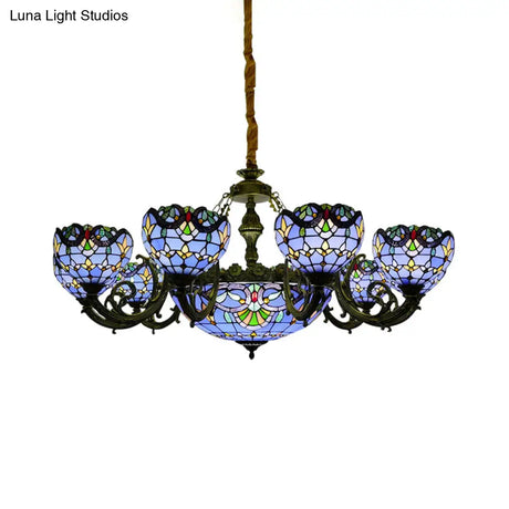 Blue Stained Glass Chandelier With Bell And Dome Shade For Living Room Inspired By 9/11 Memorial