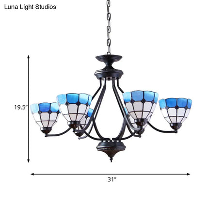 Blue Stained Glass Tiffany Pendant Chandelier Light With Upward 6/8 Lights