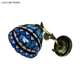 Blue Stained Glass Wall Mount Light - Baroque Style 1 Bowl Ideal For Corridor Lighting