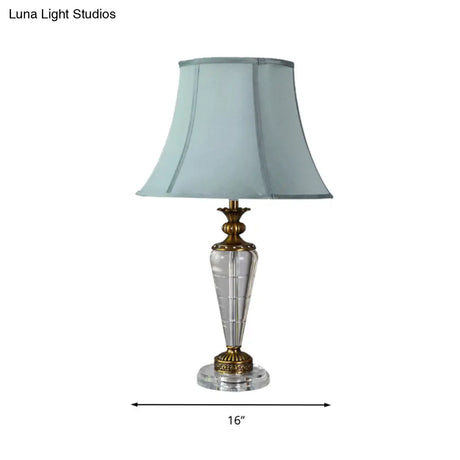 Blue Tapered Nightstand Lamp With Crystal Base - Elegant Single Bulb Table Light For Bedroom