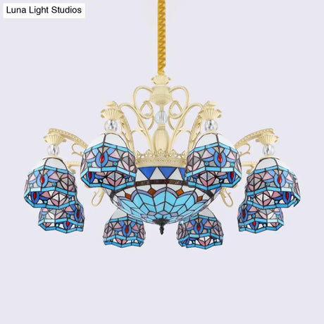 Blue Victorian Chandelier With Cut Glass Shade - 6/9/11 Lights Modern Suspension Pendant For Living