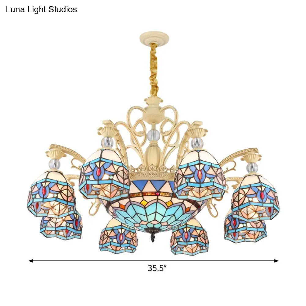 Blue Victorian Chandelier With Cut Glass Shade - 6/9/11 Lights Modern Suspension Pendant For Living