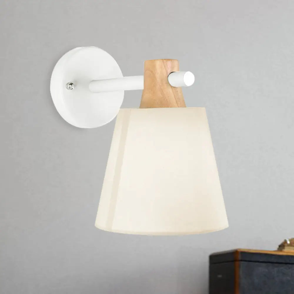 Blue/White/Yellow Macaron Fabric Conical Wall Light Fixture: Unique Sconce Design With Straight Arm