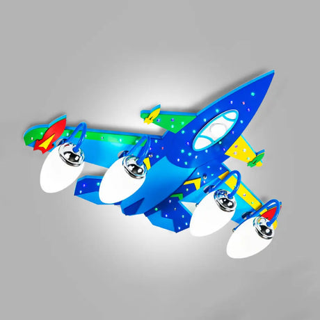 Blue Wooden Cartoon Jet Ceiling Lamp For Children’s Bedroom 4 /