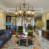Bohemia Clear Crackle Glass Lantern Suspension Lamp - Bronze Chandelier With 8 Lights
