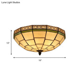 Bowl Flush Ceiling Light 8’/8.5’/10’ Stained Glass 3 Lights In Beige - Traditional Lighting