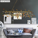 Branch Island Light Nordic Crystal Gold Hanging Ceiling - 16/24 Head Colorful Design For Dining Room