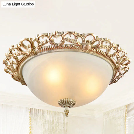 Brass 2 - Bulb Country Style Flushmount Lighting - Cream Glass Bowl Shade 13’/15’ Wide Ideal