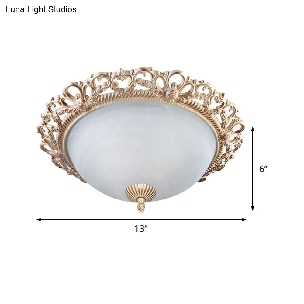 Brass 2 - Bulb Country Style Flushmount Lighting - Cream Glass Bowl Shade 13’/15’ Wide Ideal