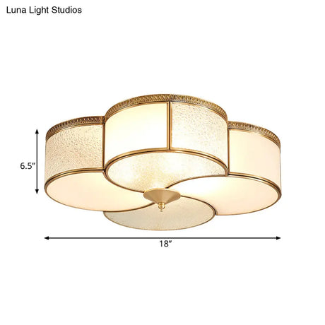 Brass 4-Light Flush Mount Fixture - Frosted Glass Ceiling Light For Living Room