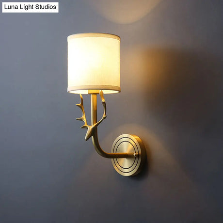 Brass Antique Wall Lamp Fixture With Frosted White Glass Tulip Shade - 1-Light Mount Light