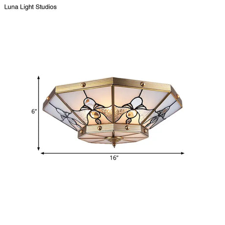 Brass Conical Flush Mount Lamp With Frosted Glass For Bedroom - 4 Heads 16’/19.5’ Size