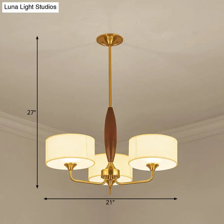 Brass Fabric Drum Chandelier: Minimalist Pendant Light For Living Room