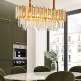 Brass Finish Multi Light Pendant Chandelier With Faceted Crystals In Vintage Style