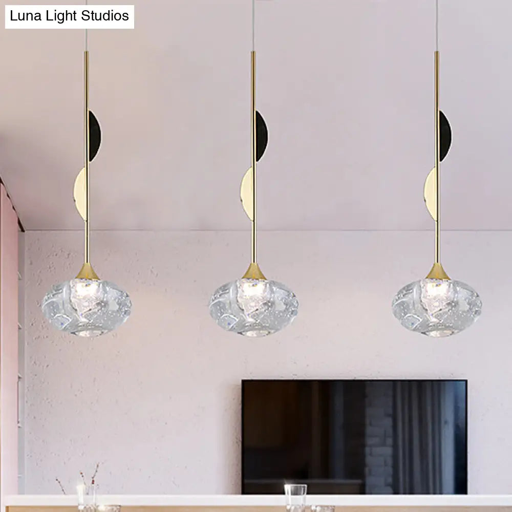 Brass Hanging Ceiling Pendant Light Clear Seeded Glass Oval Contemporary Style 1-Light