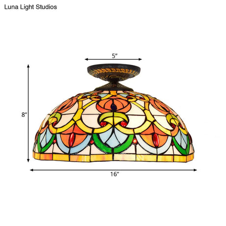 Brass Heart-Shaped Art Glass Flush Mount Ceiling Light With Baroque Design