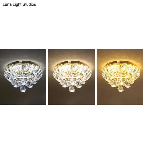 Brass Led Flush Mount Ceiling Light: Small Crystal Simplicity For Hallways
