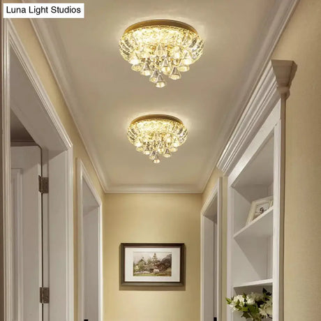 Brass Led Flush Mount Ceiling Light: Small Crystal Simplicity For Hallways
