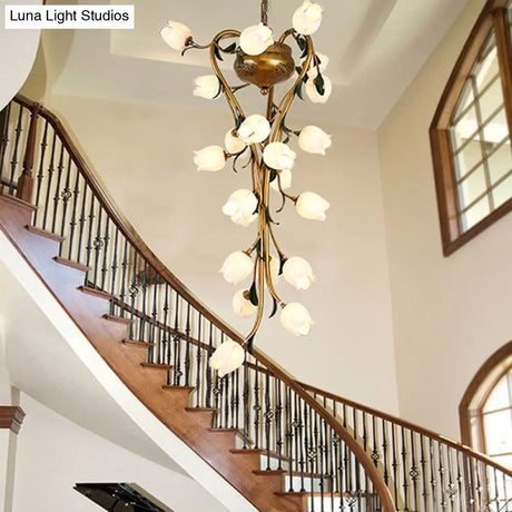 Brass Metal Led Pendant Ceiling Light - American Flower Chandelier Fixture With 21 Heads For Kitchen