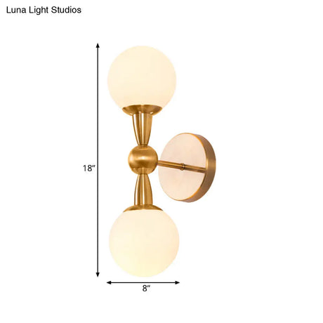 Brass Orb Wall Mount Light With Opal Glass Lampshade - Mid Century Lighting Idea