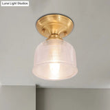 Brass Prismatic Glass Dome/Cone/Barn Flush Mount Light Fixture - Colonial Style 1 Head Porch