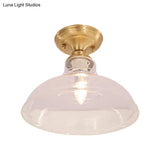 Brass Prismatic Glass Dome/Cone/Barn Flush Mount Light Fixture - Colonial Style 1 Head Porch