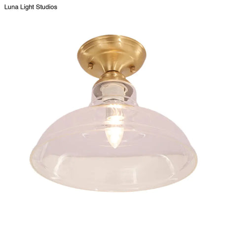 Brass Prismatic Glass Dome/Cone/Barn Flush Mount Light Fixture - Colonial Style 1 Head Porch
