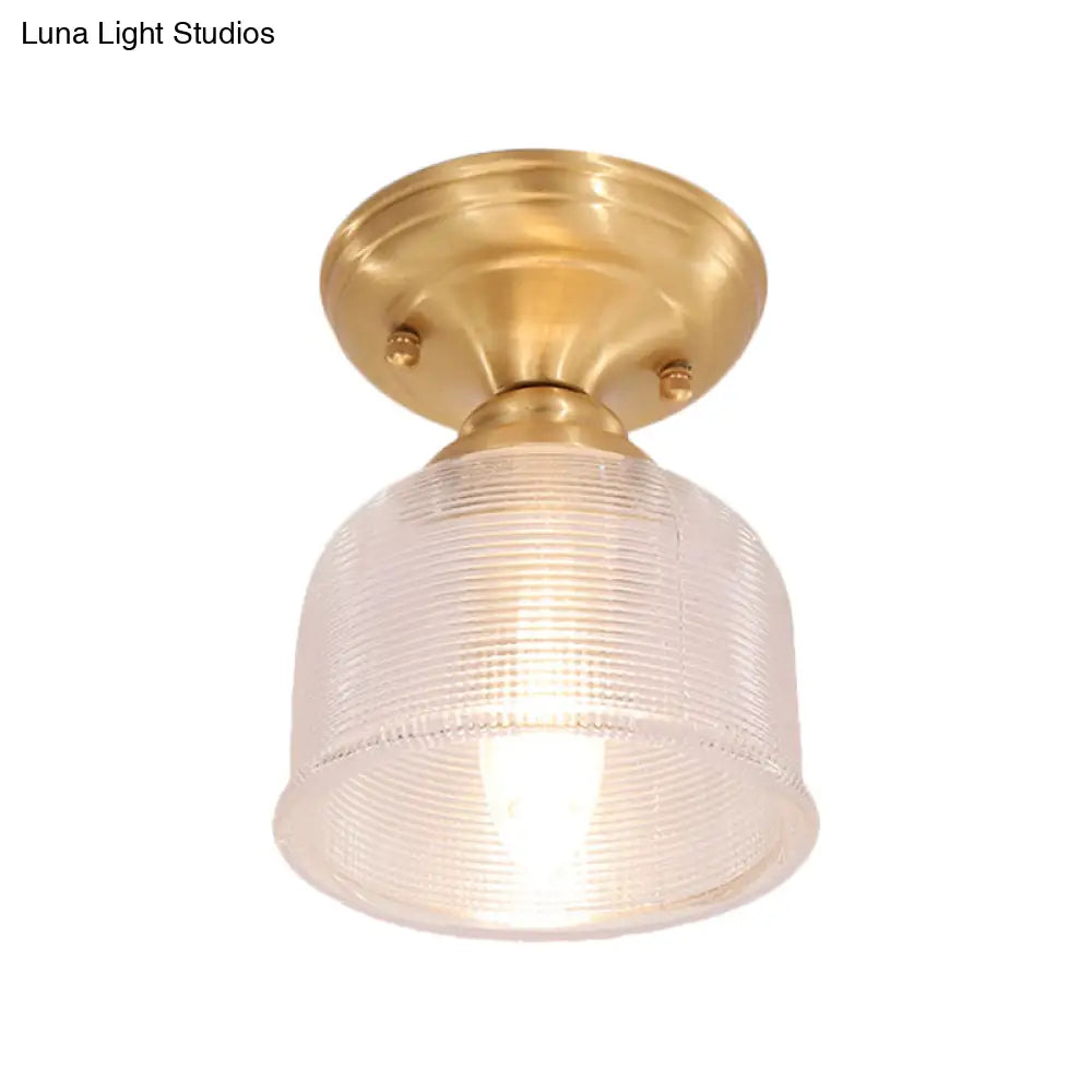Brass Prismatic Glass Dome/Cone/Barn Flush Mount Light Fixture - Colonial Style 1 Head Porch
