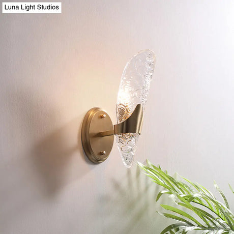 Brass Textured Glass Sconce Light With Exposed Wall Mount - Modern Lighting For Dining Room