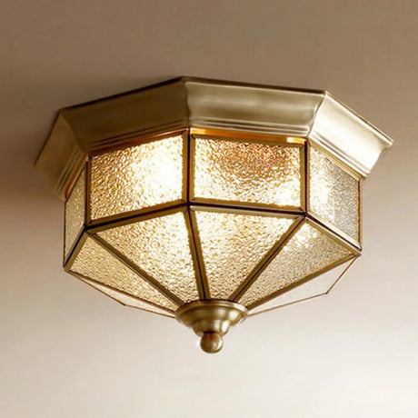 Brass Yurt Glass Flush Light - Classic Living Room Ceiling Mount / 12.5’ Prismatic