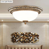 Bronze Antique Domed Flush Light With Milky Glass Ceiling Mount For Bedroom