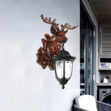 Bronze/Brown Elk Head Wall Mounted Light - Farmhouse Resin Sconce With Glass Shade Brown
