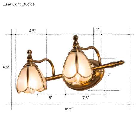 Bronze Colonial-Chic White Glass Scalloped Wall Light For Bathroom Vanity