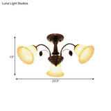 Bronze Countryside Blossom Ceiling Mount Light Fixture With Frosted Glass For Bedroom - 3/5 Lights