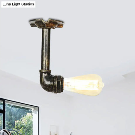 Bronze Rustic Water Pipe Semi Flushmount Ceiling Fixture - 1 - Head Metallic Mount