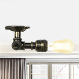 Bronze Rustic Water Pipe Semi Flushmount Ceiling Fixture - 1 - Head Metallic Mount / C