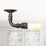 Bronze Rustic Water Pipe Semi Flushmount Ceiling Fixture - 1 - Head Metallic Mount / D