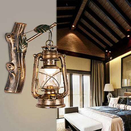 Bronze Vintage Wall Light Fixture: Shaded Iron Kerosene Lantern For Corridor / B