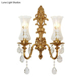Bronze Wall Lamp Fixture: Clear Glass Vase Shaped Retro Style K9 Crystal Lighting