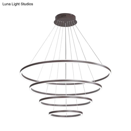 Brown 4 Tier Minimalistic Acrylic Led Ring Chandelier For Dining Room